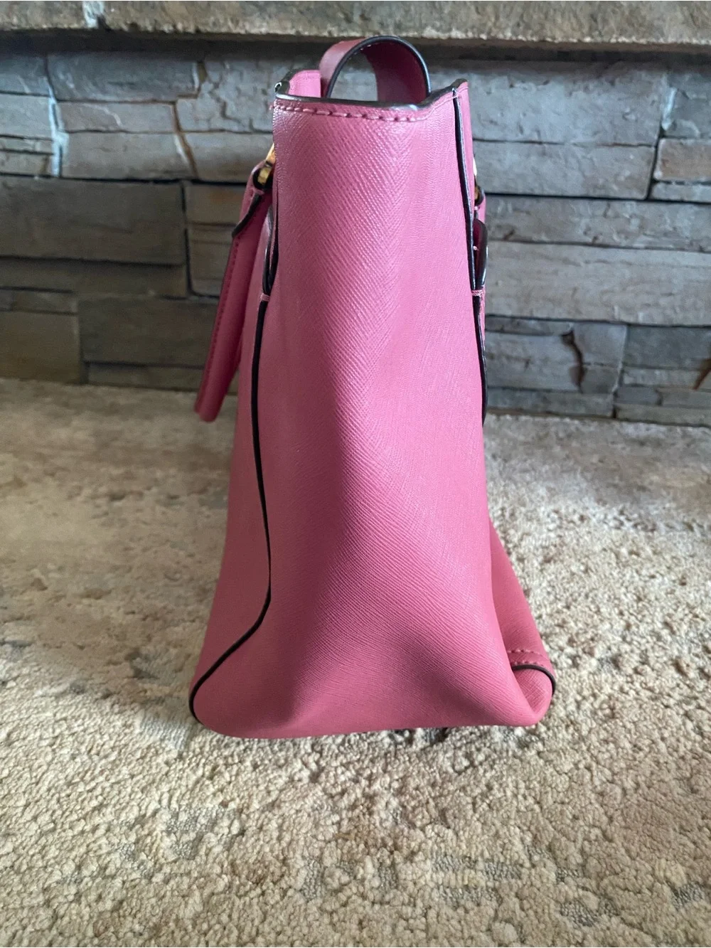 Michael Kors EMMY Large DOUBLE HANDLE TOTE Leather Handbag Purse Tulip Pink - Picture 7 of 15